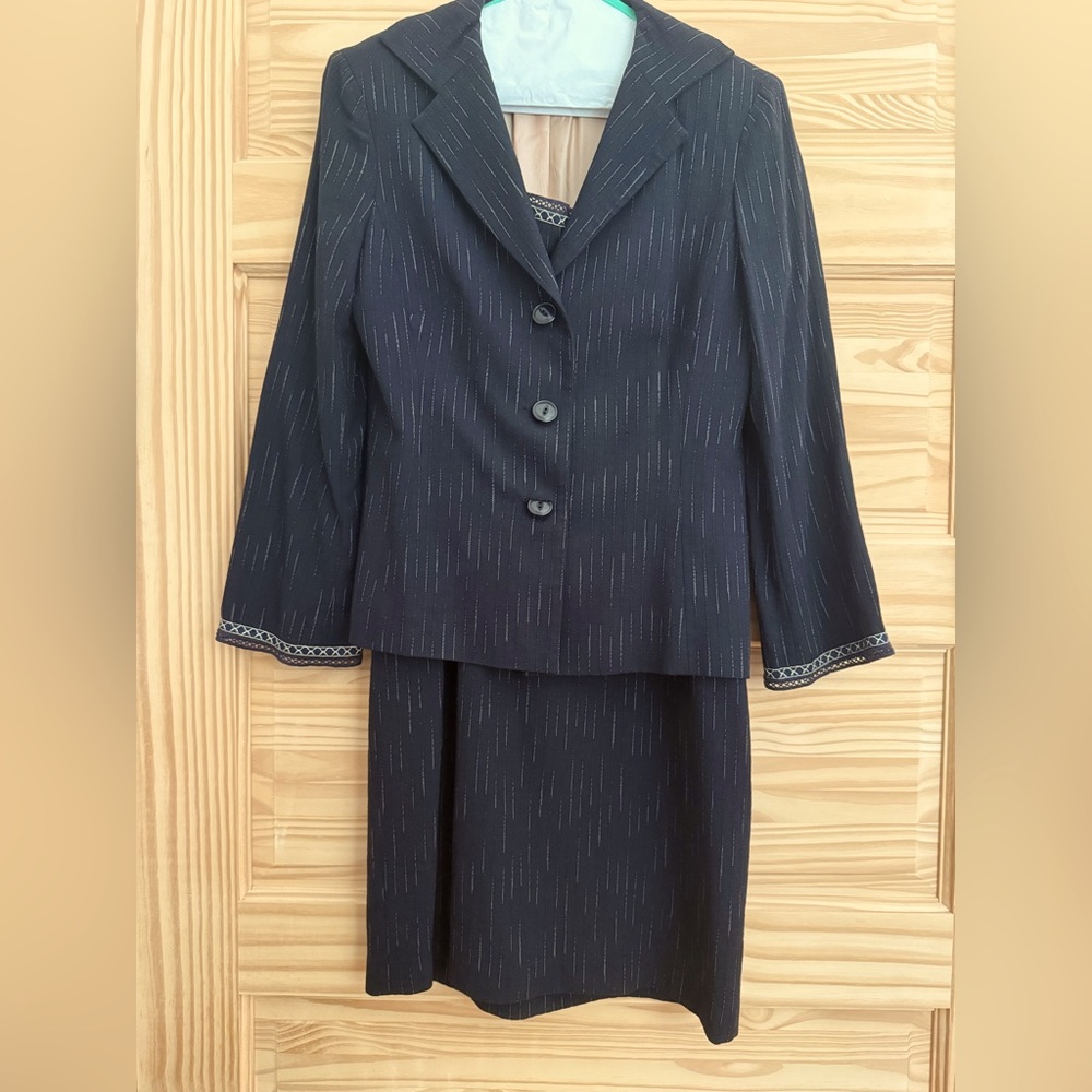 Nanette Lepore Navy Dress Suit with White Accents